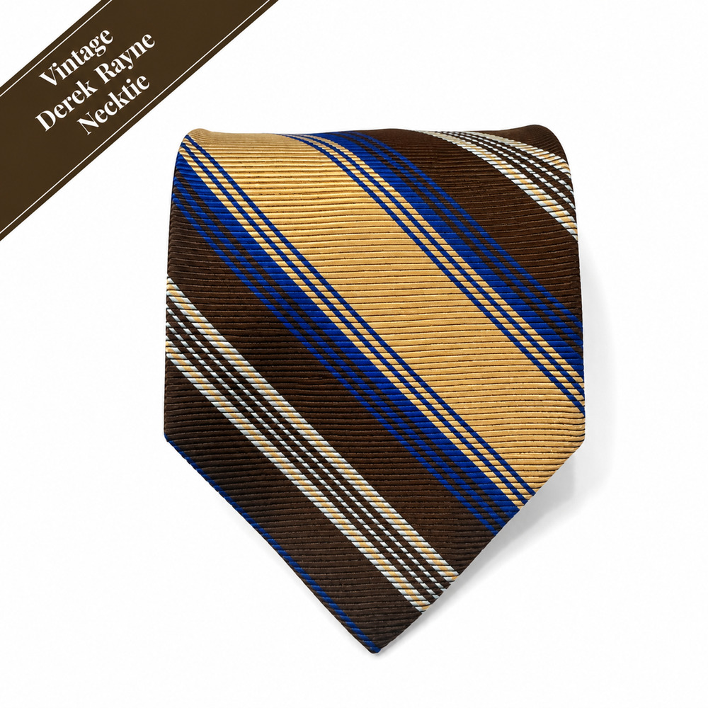 Vintage Derek Rayne Ltd Carmel California 70s 100% Silk Kipper Wide Stripe Tie